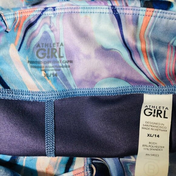 Athleta Girl High Rise Chit Chat Capri Leggings Girls XL 14 Abstract Tie Dye - Picture 5 of 7